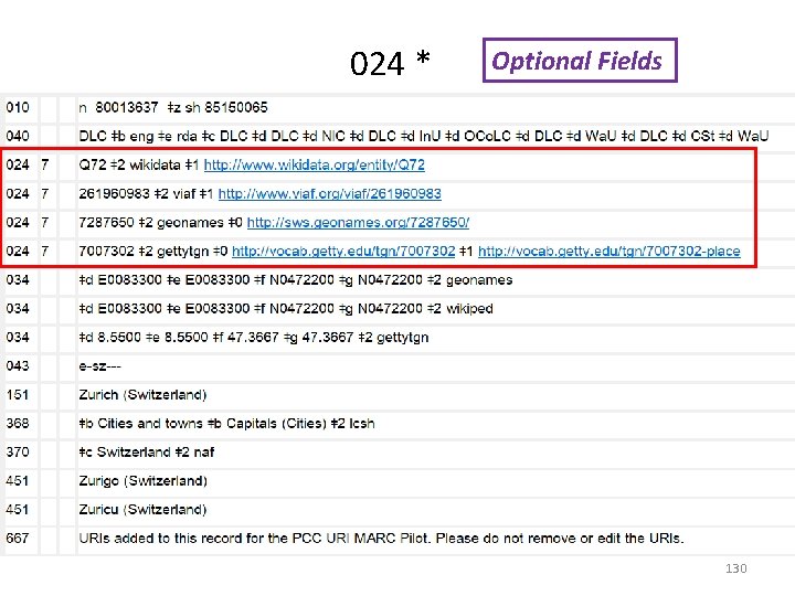 024 * Optional Fields 130 