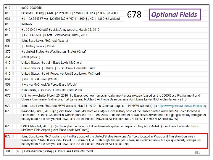 678 Optional Fields 151 