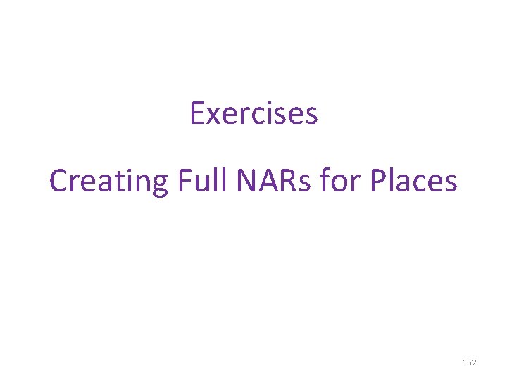 Exercises Creating Full NARs for Places 152 