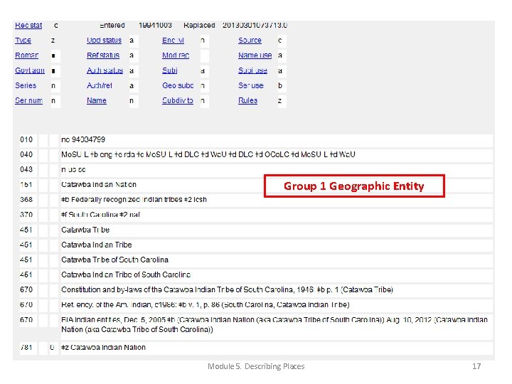 Group 1 Geographic Entity Module 5. Describing Places 17 