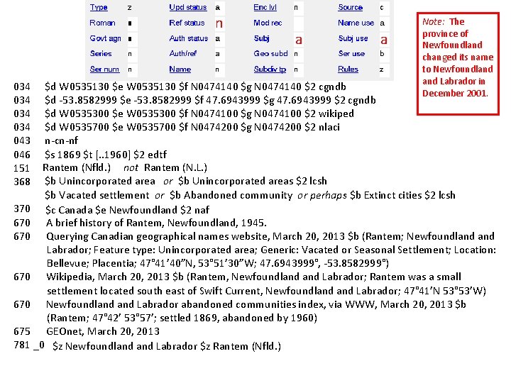 n a a Note: The province of Newfoundland changed its name to Newfoundland Labrador
