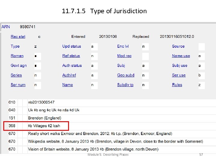 11. 7. 1. 5 Type of Jurisdiction Module 5. Describing Places 57 