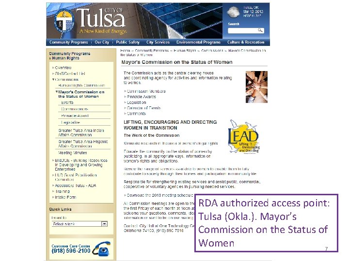 RDA authorized access point: Tulsa (Okla. ). Mayor’s Commission on the Status of Women