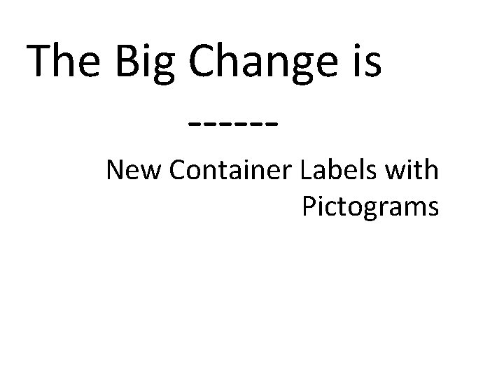 The Big Change is ------ New Container Labels with Pictograms 