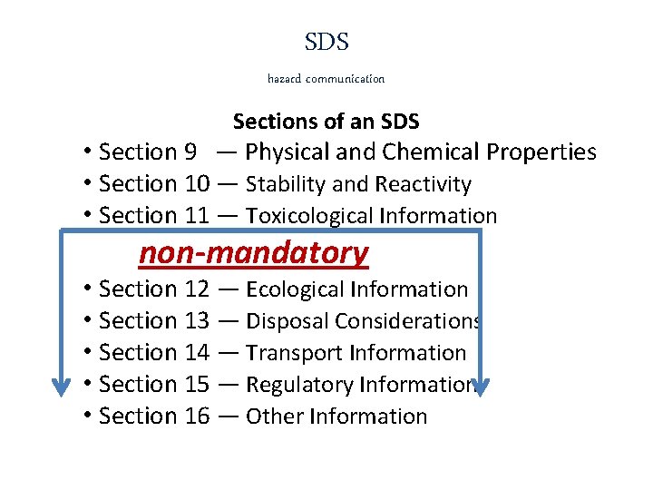 SDS hazard communication Sections of an SDS • Section 9 — Physical and Chemical