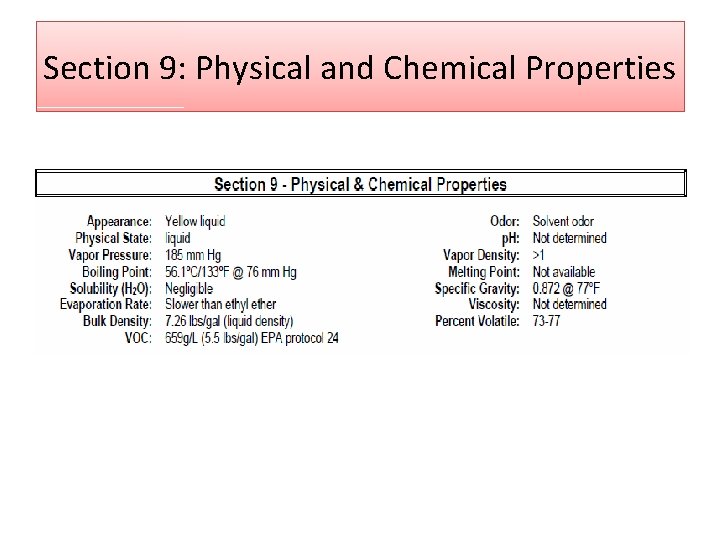 Section 9: Physical and Chemical Properties 