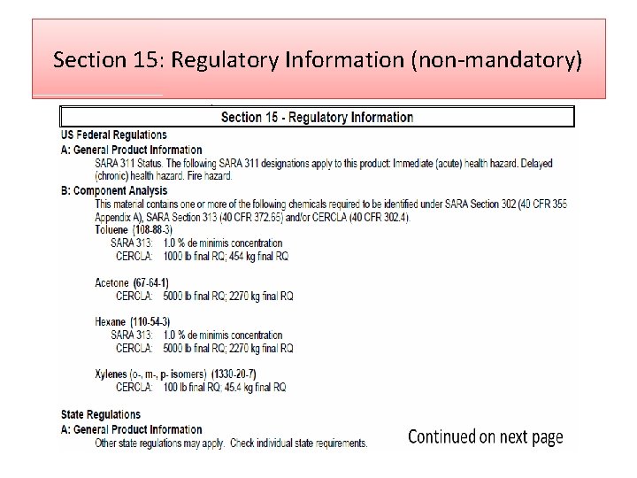 Section 15: Regulatory Information (non-mandatory) 