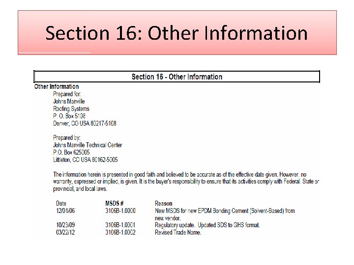 Section 16: Other Information 