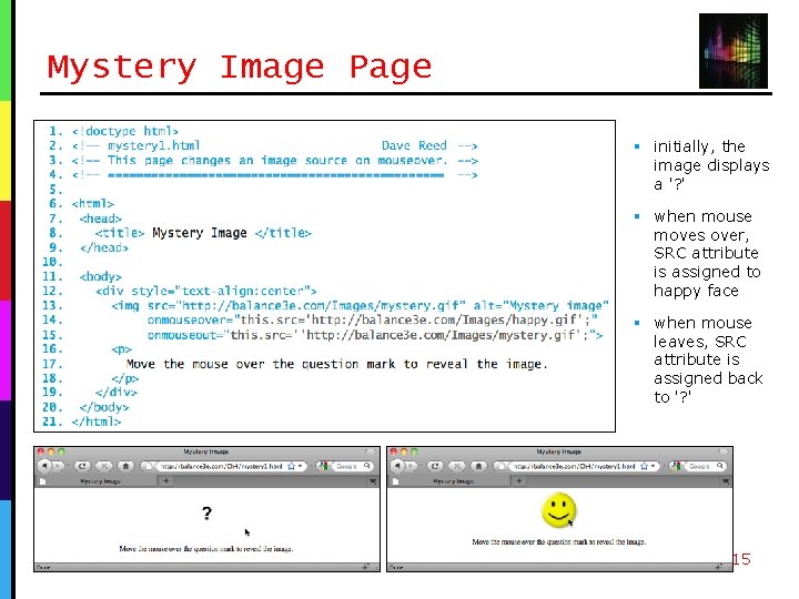 Mystery Image Page § initially, the image displays a '? ' § when mouse Mystery Image Page § initially, the image displays a '? ' § when mouse