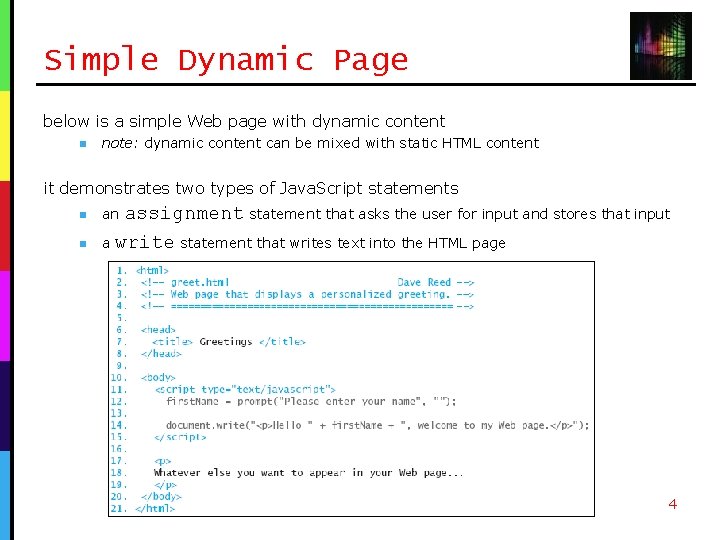 Simple Dynamic Page below is a simple Web page with dynamic content n note: Simple Dynamic Page below is a simple Web page with dynamic content n note: