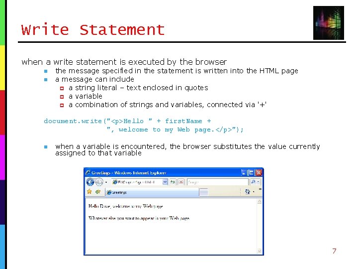 Write Statement when a write statement is executed by the browser n n the Write Statement when a write statement is executed by the browser n n the