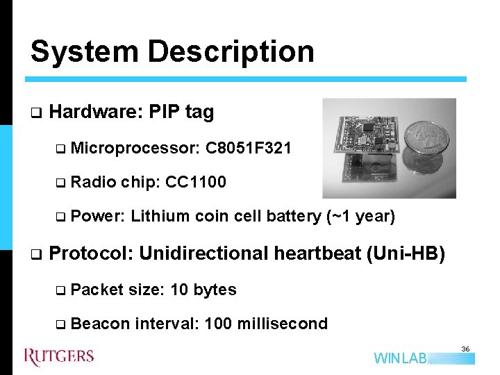 System Description q q Hardware: PIP tag q Microprocessor: C 8051 F 321 q