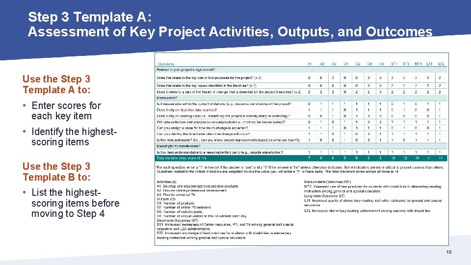 Step 3 Template A: Assessment of Key Project Activities, Outputs, and Outcomes Use the