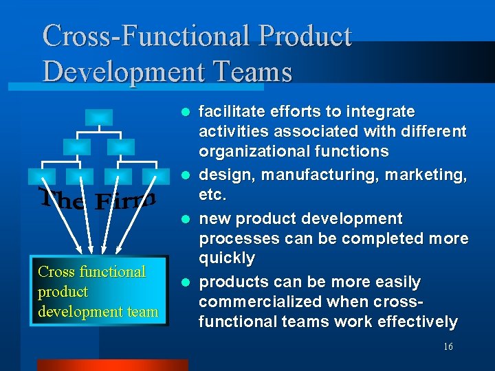 Cross-Functional Product Development Teams facilitate efforts to integrate activities associated with different organizational functions