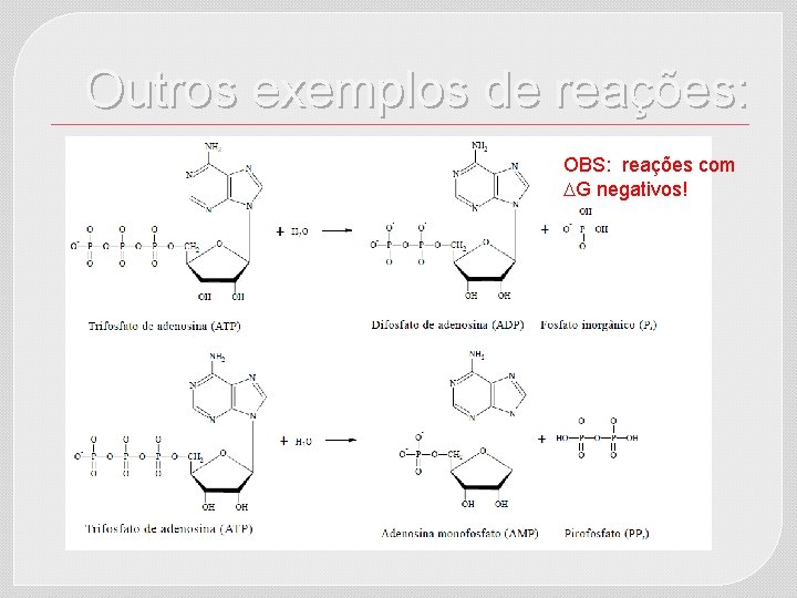 Outros exemplos de reações: OBS: reações com G negativos! 