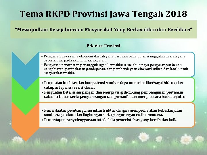 Tema RKPD Provinsi Jawa Tengah 2018 “Mewujudkan Kesejahteraan Masyarakat Yang Berkeadilan dan Berdikari” Prioritas