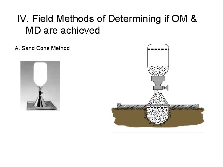 IV. Field Methods of Determining if OM & MD are achieved A. Sand Cone