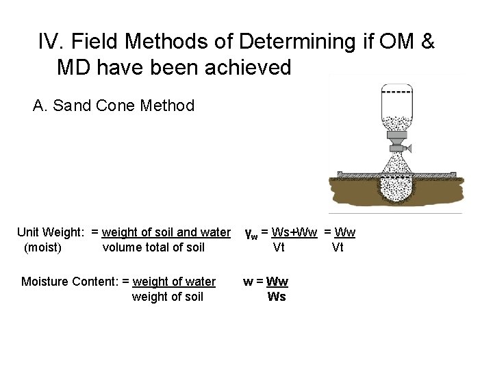 IV. Field Methods of Determining if OM & MD have been achieved A. Sand