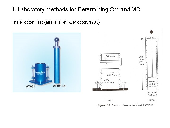 II. Laboratory Methods for Determining OM and MD The Proctor Test (after Ralph R.