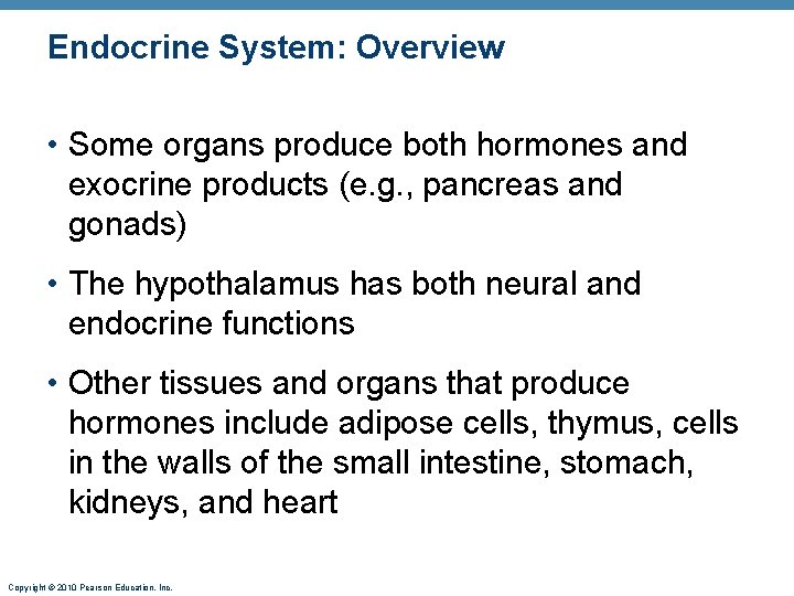 Endocrine System: Overview • Some organs produce both hormones and exocrine products (e. g.