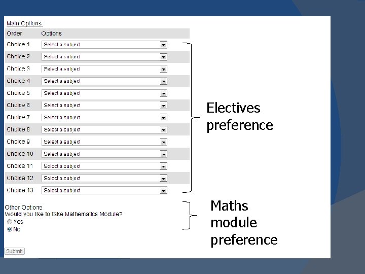Electives preference Maths module preference 