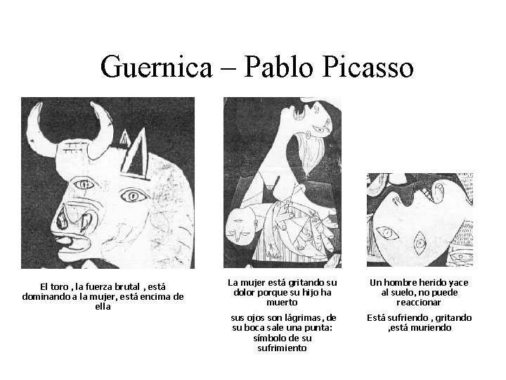 Guernica – Pablo Picasso El toro , la fuerza brutal , está dominando a