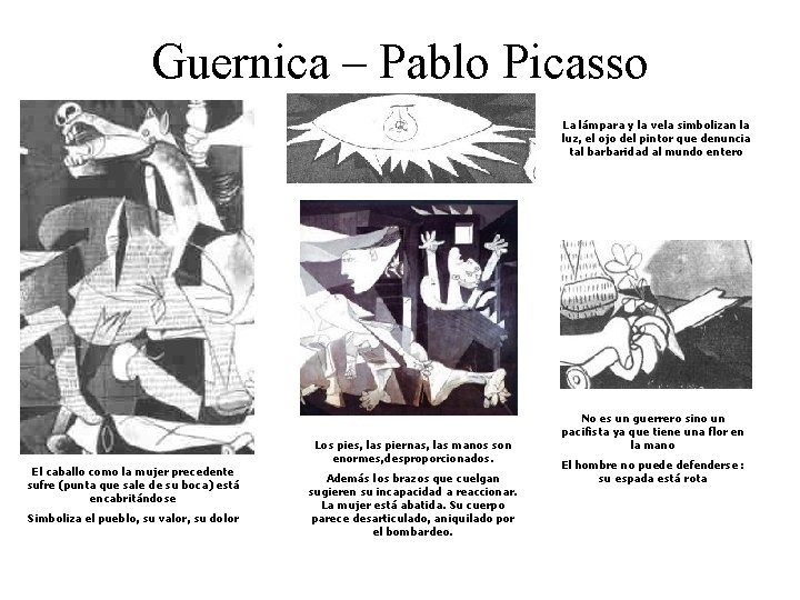 Guernica – Pablo Picasso La lámpara y la vela simbolizan la luz, el ojo