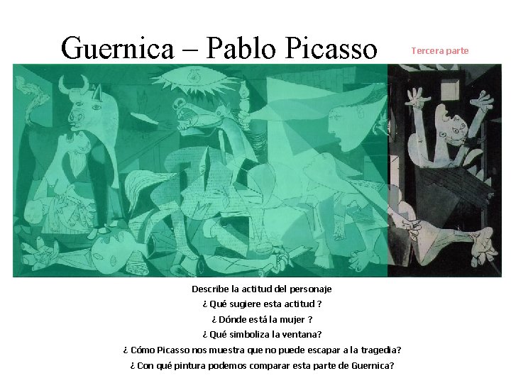 Guernica – Pablo Picasso Describe la actitud del personaje ¿ Qué sugiere esta actitud