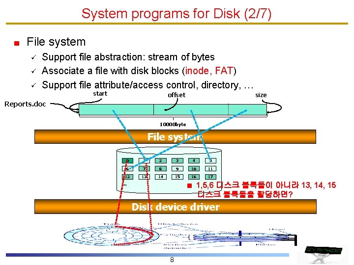 System programs for Disk (2/7) File system ü ü ü Support file abstraction: stream