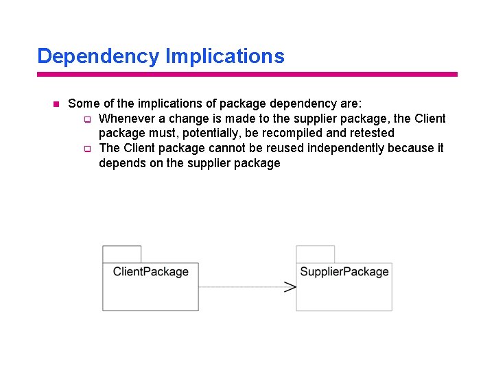 Dependency Implications n Some of the implications of package dependency are: q Whenever a