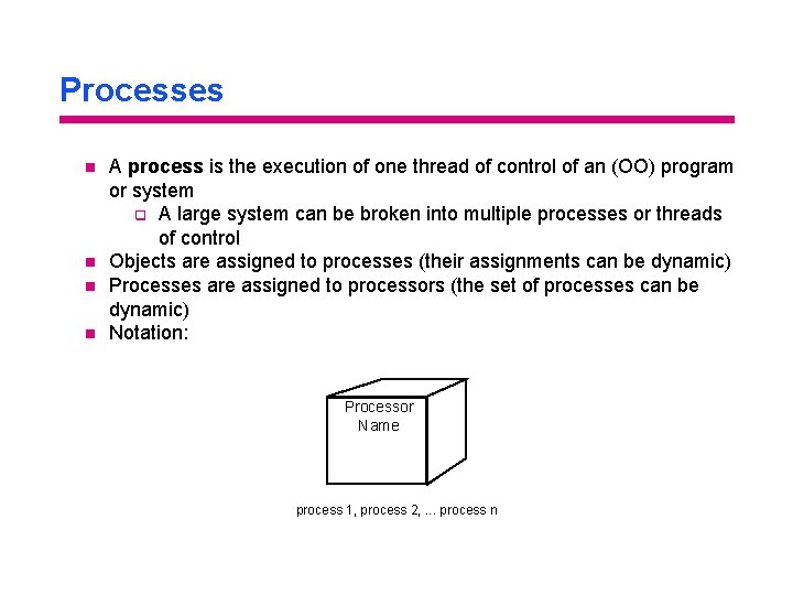 Processes n n A process is the execution of one thread of control of