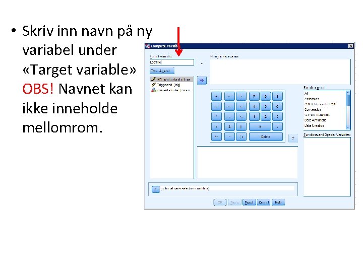  • Skriv inn navn på ny variabel under «Target variable» OBS! Navnet kan