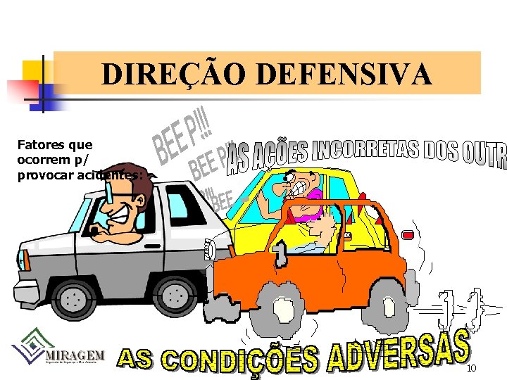 DIREÇÃO DEFENSIVA Fatores que ocorrem p/ provocar acidentes: 10 