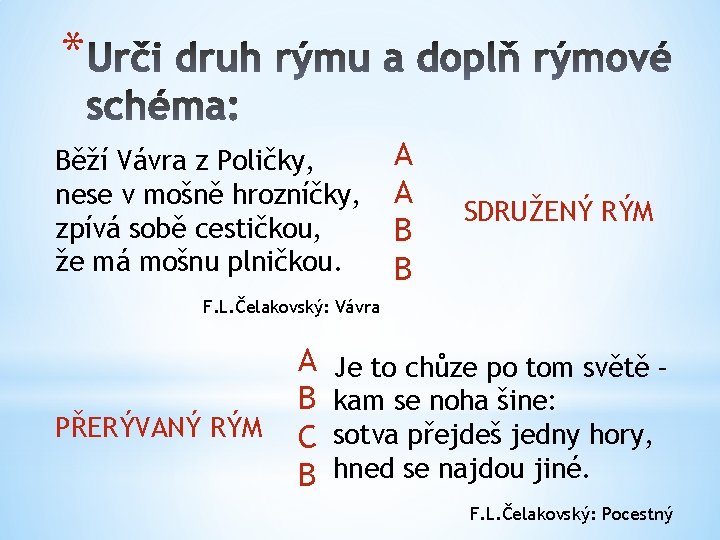 * Běží Vávra z Poličky, nese v mošně hrozníčky, zpívá sobě cestičkou, že má