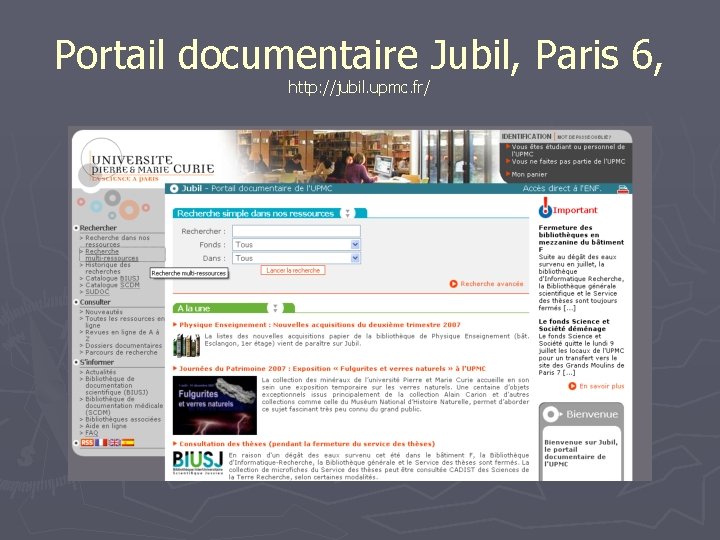 Portail documentaire Jubil, Paris 6, http: //jubil. upmc. fr/ 