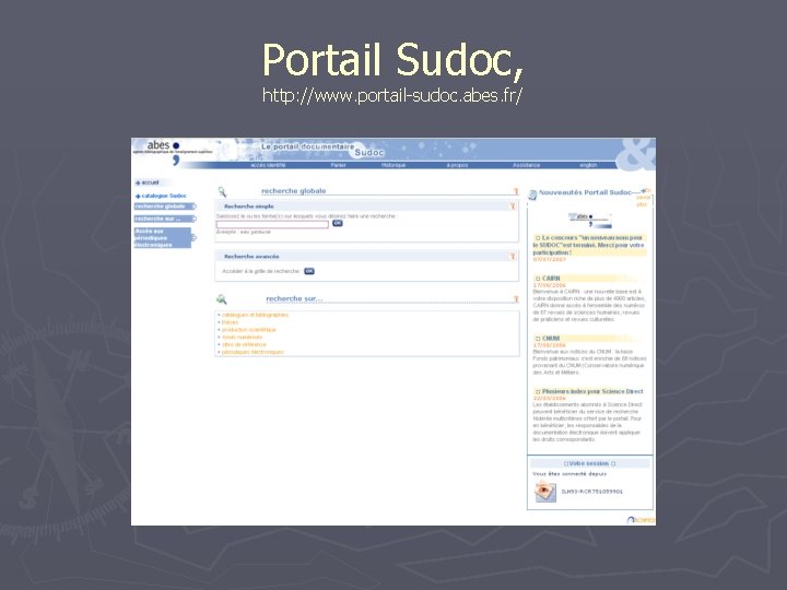 Portail Sudoc, http: //www. portail-sudoc. abes. fr/ 