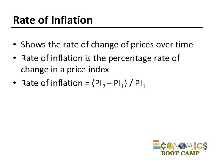 Rate of Inflation • Shows the rate of change of prices over time •