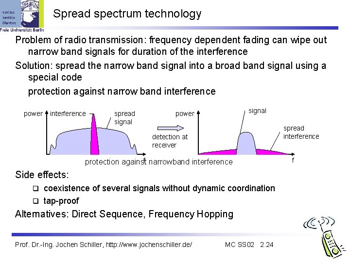 Spread spectrum technology Problem of radio transmission: frequency dependent fading can wipe out narrow