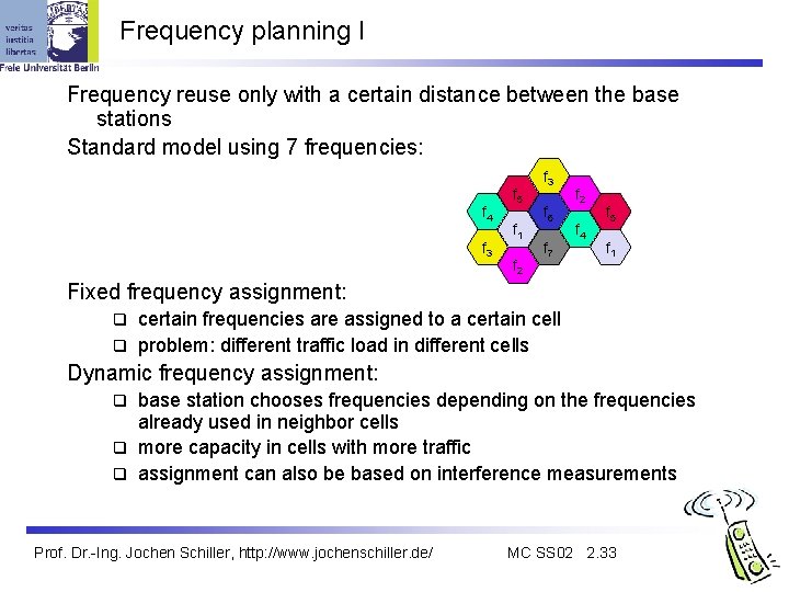 Frequency planning I Frequency reuse only with a certain distance between the base stations