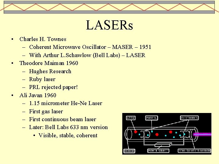 LASERs • Charles H. Townes – Coherent Microwave Oscillator – MASER – 1951 –