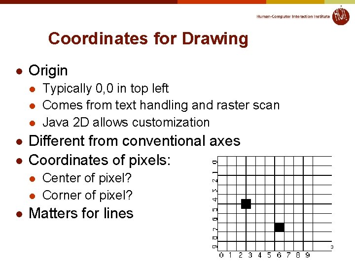 Coordinates for Drawing l Origin l l l Different from conventional axes Coordinates of
