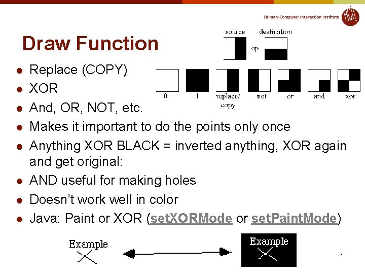 Draw Function l l l l Replace (COPY) XOR And, OR, NOT, etc. Makes