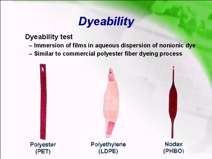 Dyeability test – Immersion of films in aqueous dispersion of nonionic dye – Similar