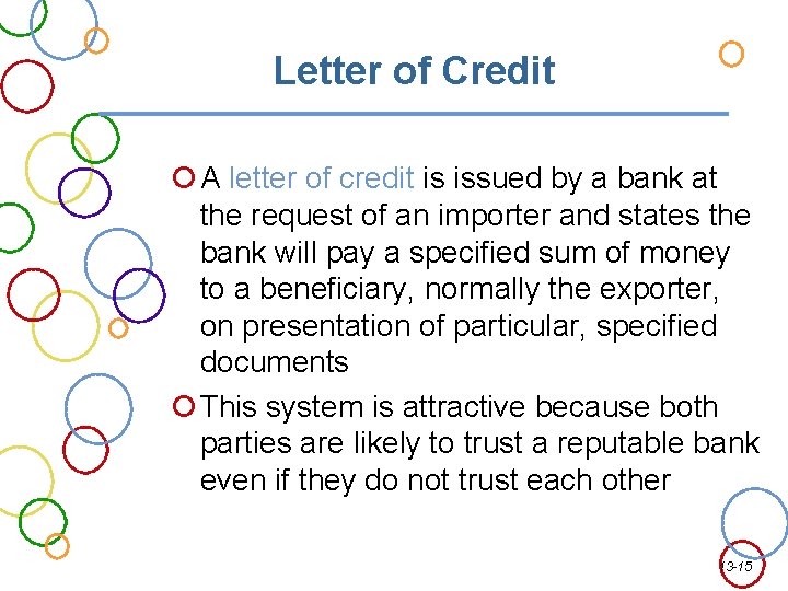 Letter of Credit A letter of credit is issued by a bank at the