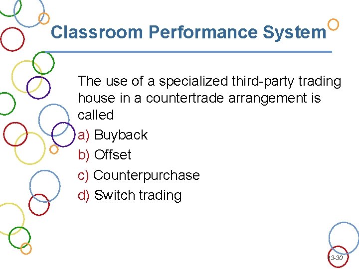 Classroom Performance System The use of a specialized third-party trading house in a countertrade