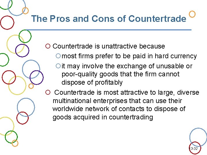 The Pros and Cons of Countertrade is unattractive because most firms prefer to be