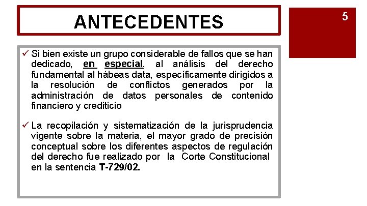 ANTECEDENTES ü Si bien existe un grupo considerable de fallos que se han dedicado,