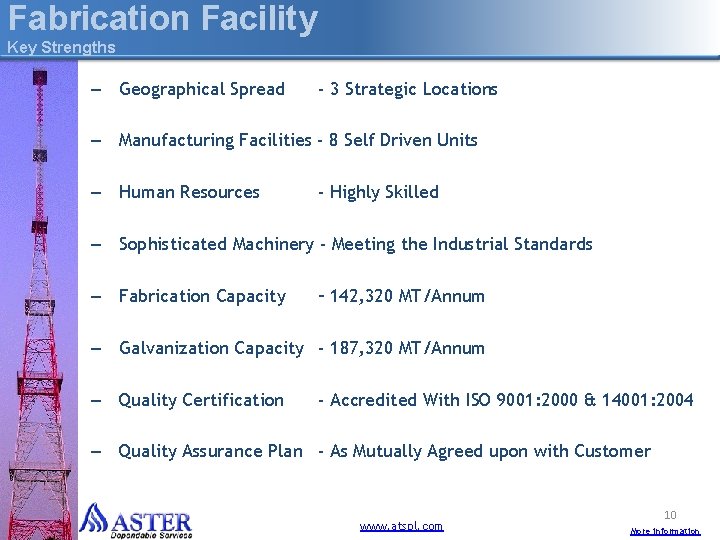 Fabrication Facility Key Strengths – Geographical Spread - 3 Strategic Locations – Manufacturing Facilities