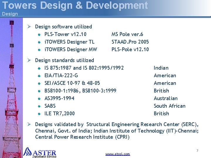 Towers Design & Development Design Ø Design software utilized PLS-Tower v 12. 10 i.