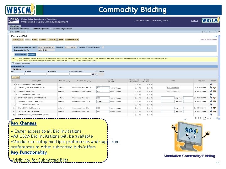 Commodity Bidding Key Changes • Easier access to all Bid Invitations • All USDA